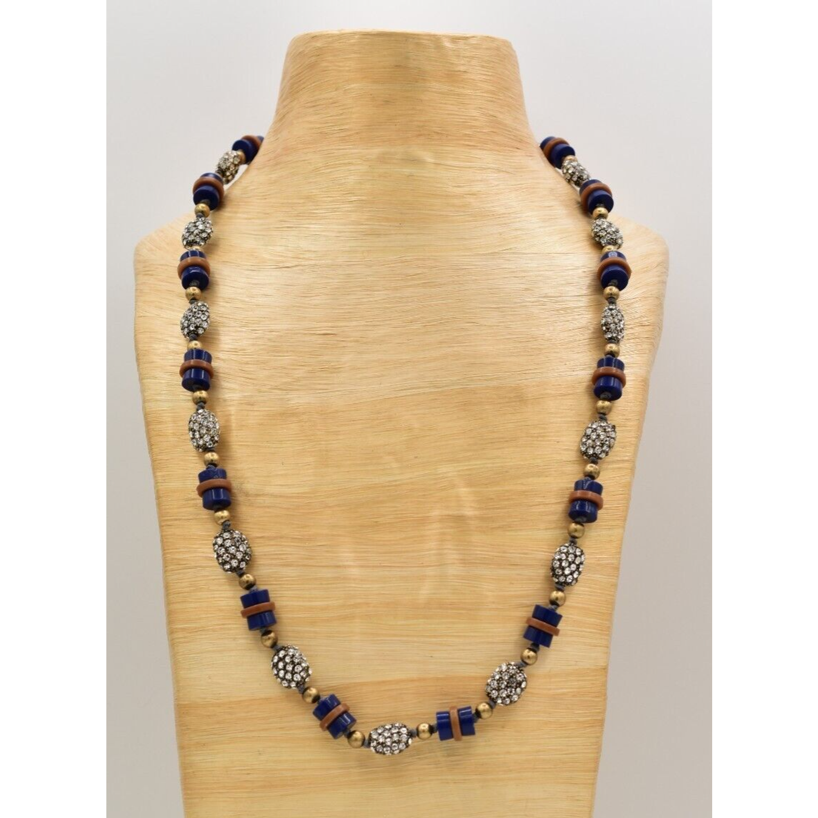 JCrew Beaded Necklace Blue Brown Lucite Rhinestone Crystal Chunky Nwt Binbj 50$